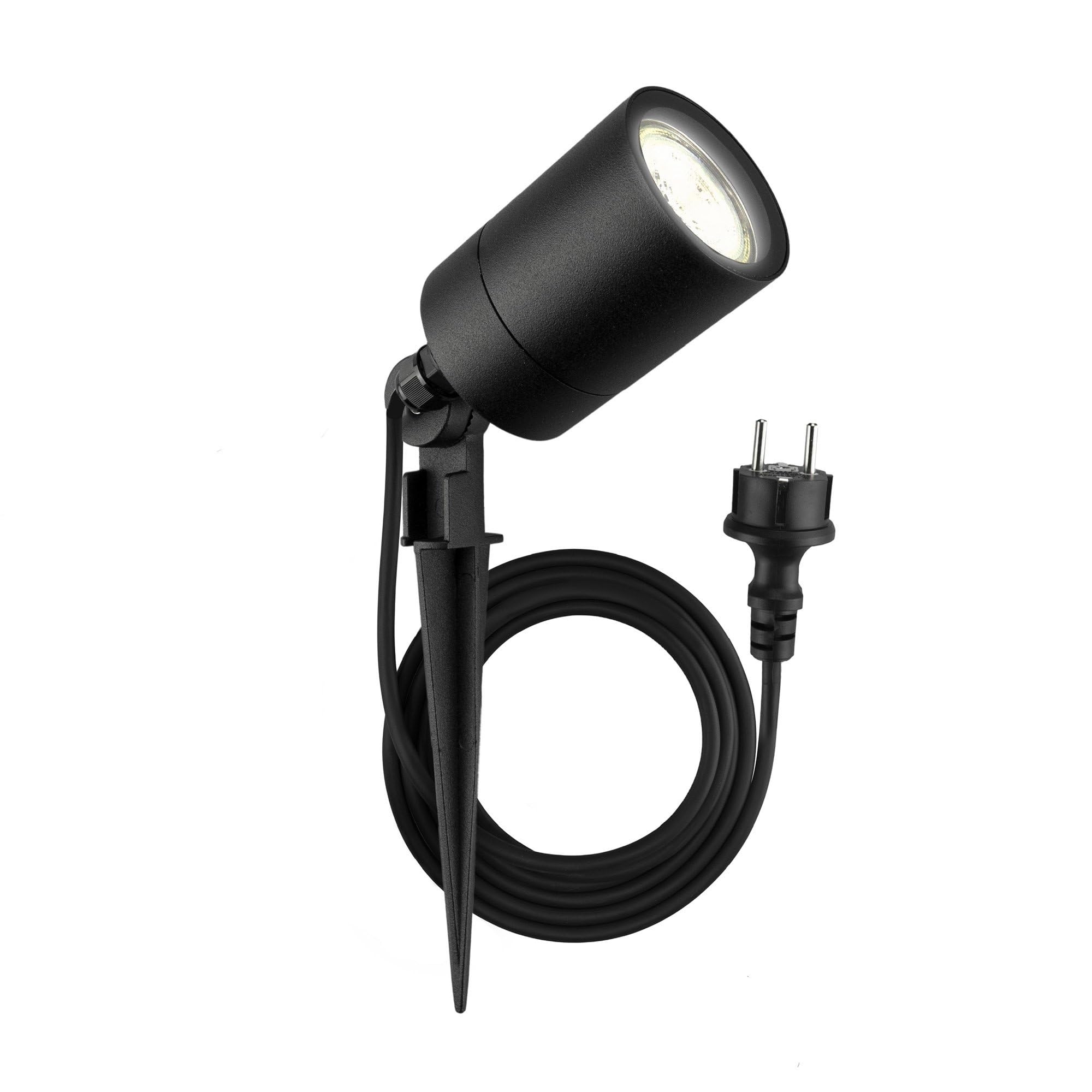 Ledvion - LED Ground Spotlight, Black, Aluminium, IP65, GU10 Fitting, 2 m Cable Incl. Plug, LED Pin Spot, Garden Spot