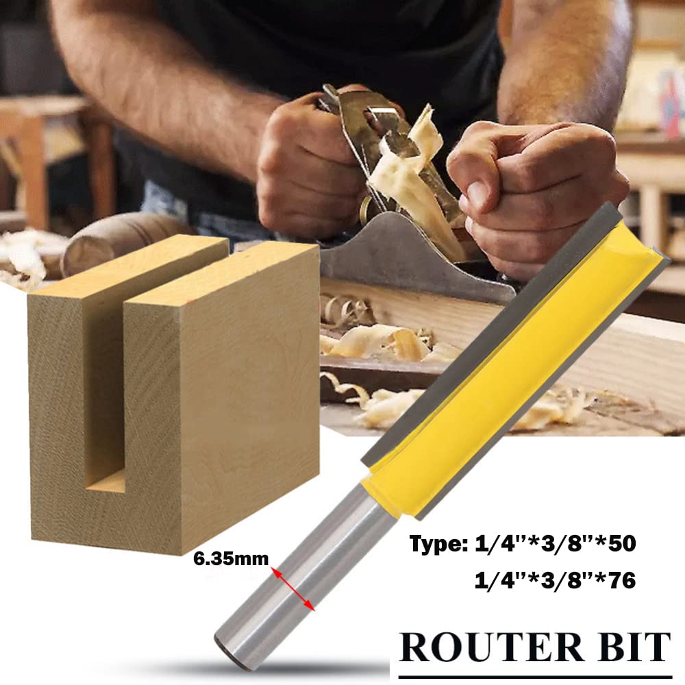 1 pz 1/4 pollici gambo lungo rettilineo router bit doppio flauto punte dritte fresa legno strumenti per la lavorazione del legno, 3/8 "diametro di taglio (50 mm)