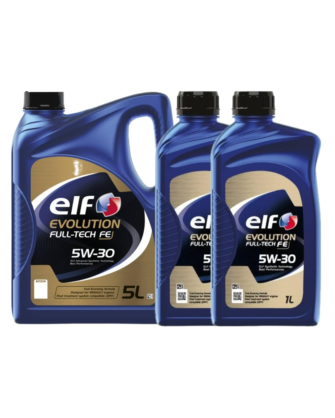 Olio motore ELF EVOLUTION FULL-TECH FE 5W30, 7 Litri: 1 bottiglia da 5L + 2 bottiglie da 1L