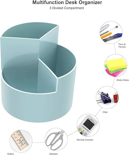 Miniatura 3 de Soporte para lápices de escritorio, organizadores de escritorio, 3 ranuras, soporte giratorio de 360 grados para almacenamiento de escritorio,