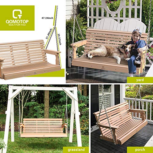 OT QOMOTOP Poly Lumber Porch Swing, Fade-Resistant Patio Swing with 600lbs Duty Rating, 304 SS Chains, All-Weather Garden Swing for Enjoying Autumn - Thumbnail 3