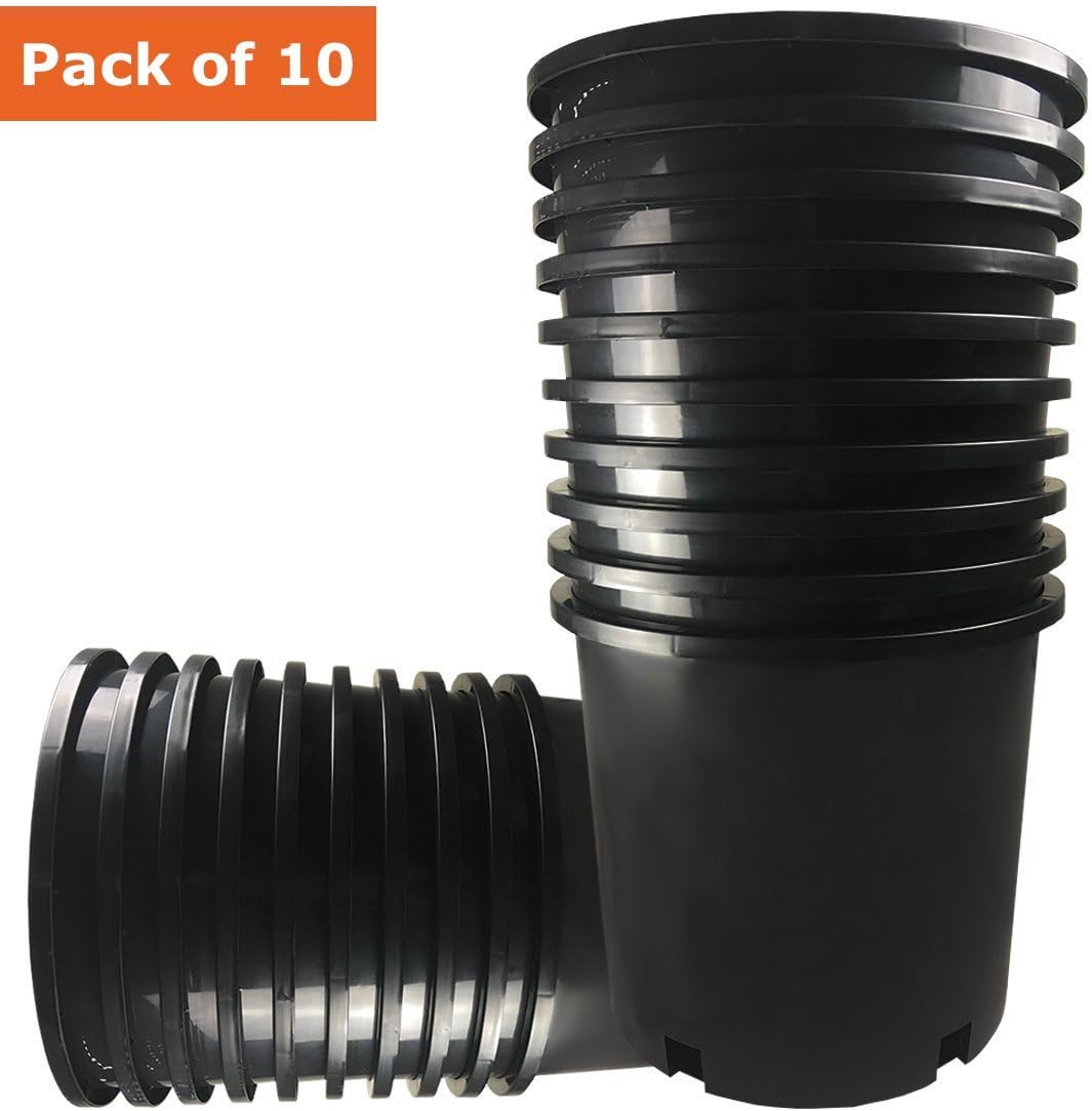 Zaavic Round Black Light Weight Durable Plastic Pot (Set of 10)