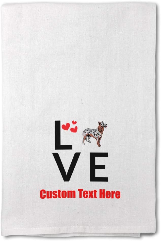 Style In Print Custom Decor Flour Kitchen Towels Love Hearts Australian Cattle Dog Pets Dogs Cleaning Supplies Dish Towels Personalized Text Here