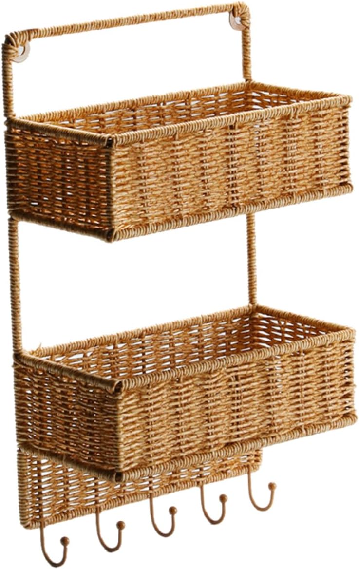 PRETYZOOM Sturdy Wall Hanging Fruit Vegetable Basket Woven Storage Rack Minimalist Design Easy Access Organization