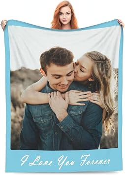 Custom Blanket with Picture Text Customized Throw Blankets Personalized Photo Blanket, Blanket with Pictures Customized Gifts for Mom Dad Child Couple Wife Husband
