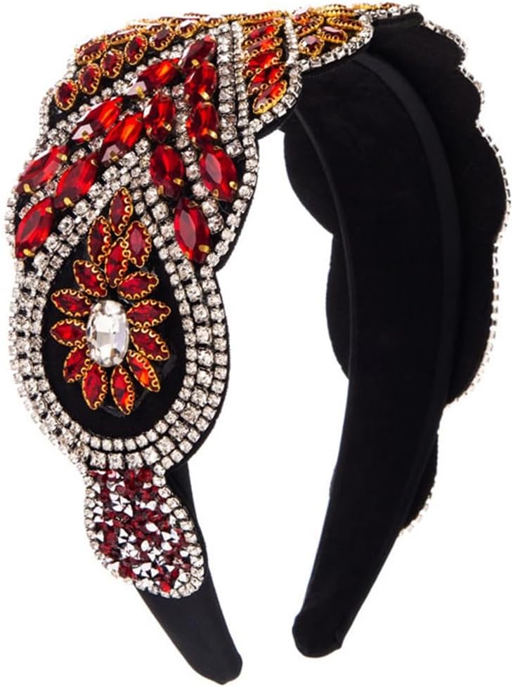 Vintage Hair Bands Baroque Heavy Rhinestone Jewelry Wide Side Walking Cards