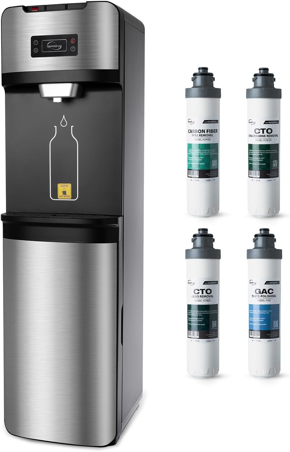 iSpring Dispensador de enfriador de agua sin botella con filtración de 4 etapas, probado por SGS 99% de PFAS, plomo, eliminación de cloramina,