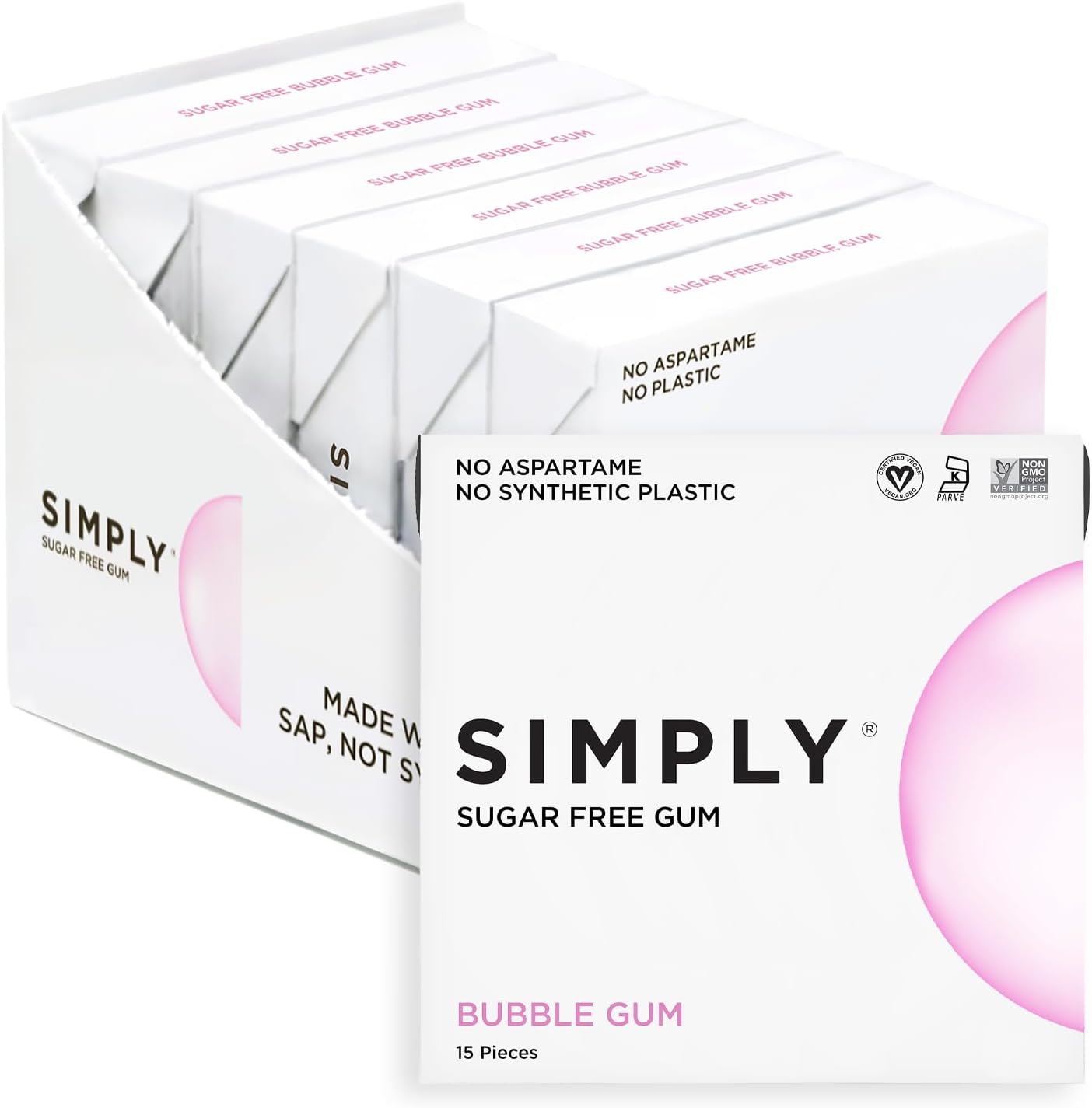 Dental Gum | Sugar Free Xylitol Chewing Gum | Bubblegum | Pack of Six (90 Pieces Total) | Synthetic Plastic Free + Sugar Free + Aspartame Free
