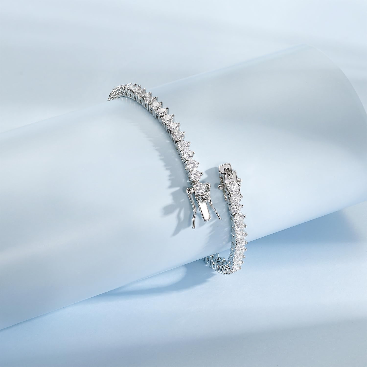 Tennis Bracelet for Women|3MM Simulate Diamond Bracelets|3-Prong-Setting CZ|18k White/Yellow Gold Plated - Image 6