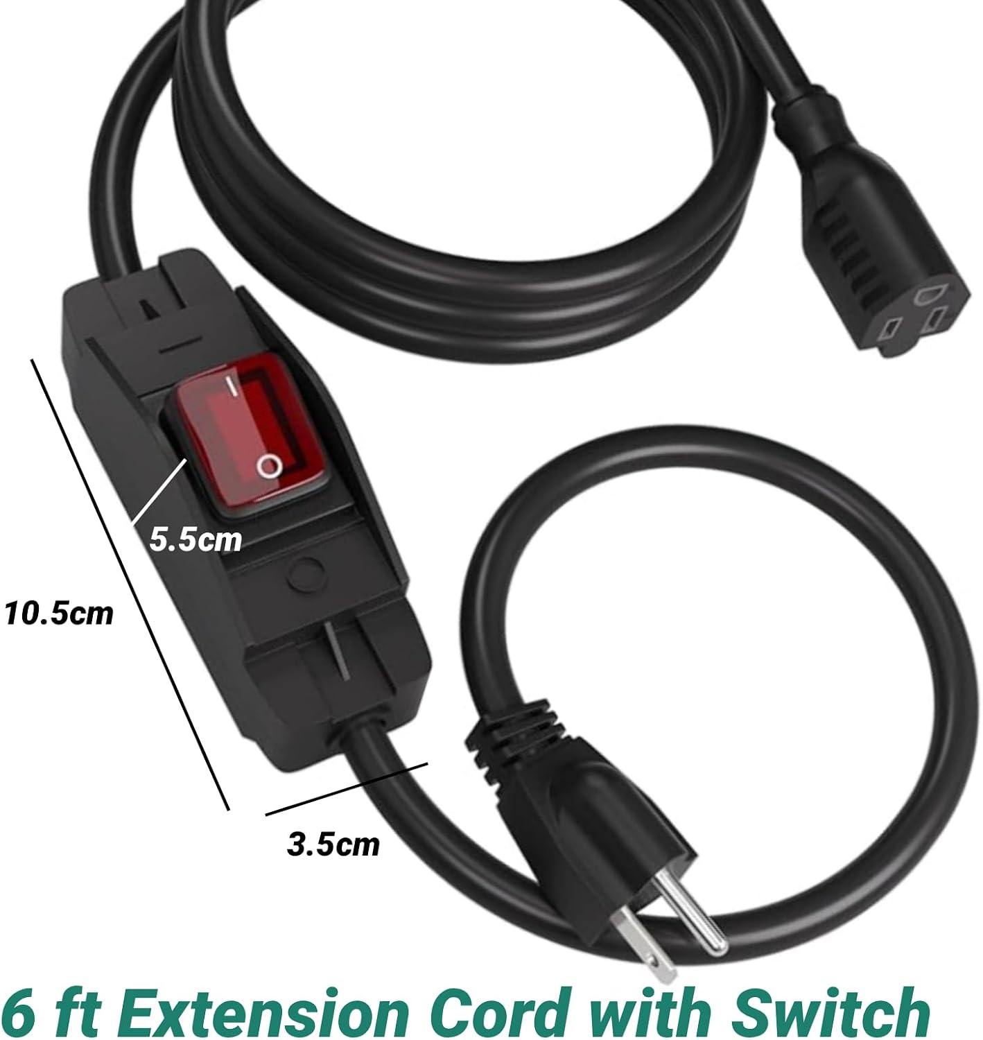 Extension Cord with Switch Waterproof Switch 3 Prong 1875 Watts Heavy-Duty Outdoor Extension Cord 14/3 SJTW 15 Amp 125 Volt with Grounded Plug and Socket UL Listed (6 ft, Black)