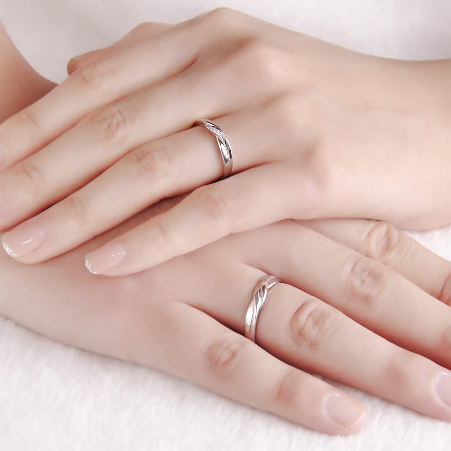 Meissa Anillos de pareja plata 925 Twist Anillos para hombres y mujeres Anillos de boda ajustables (Juego de Dos Anillos)