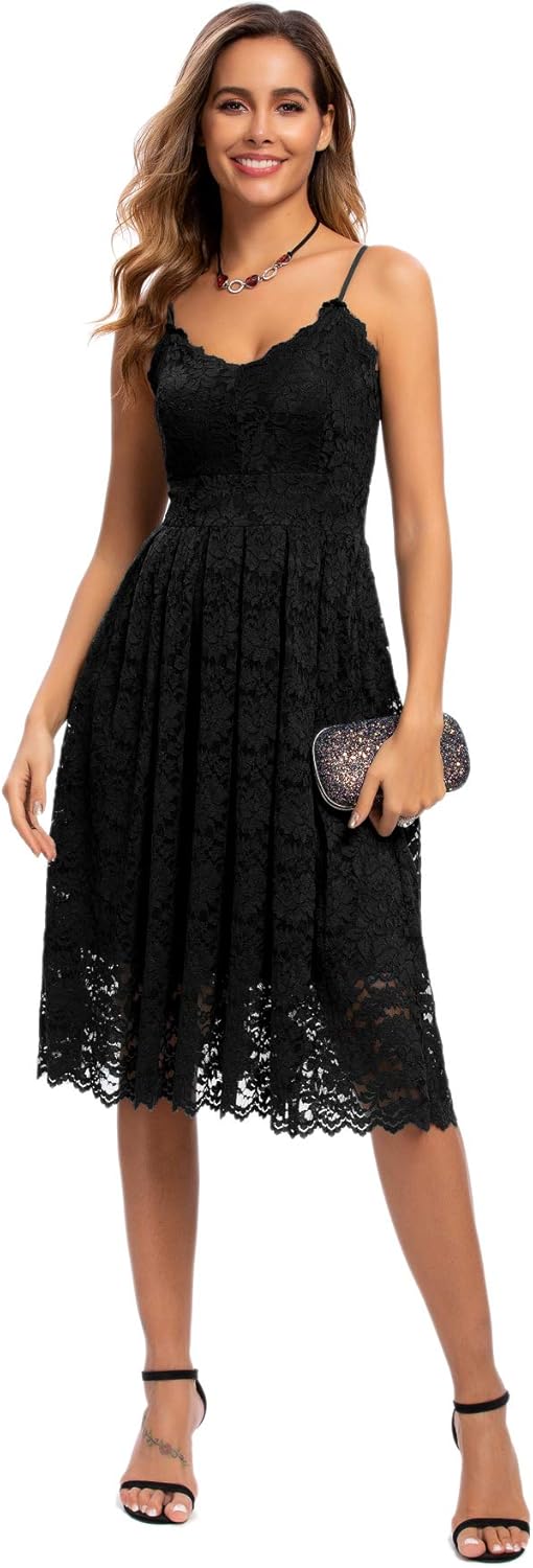 Atnlewhi Womens Spaghetti Strap V Neck Sleeveless A Line Lace Dresses for Evening Cocktail Formal Wedding Guest - Image 2