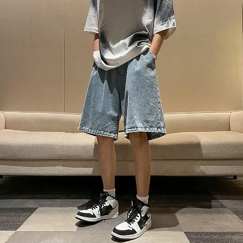 Summer Men's Loose Denim Shorts Blue Black Wide Legs Casual Oversized Baggy Beach Short Jeans Male Bermuda Black Xs #TOP1