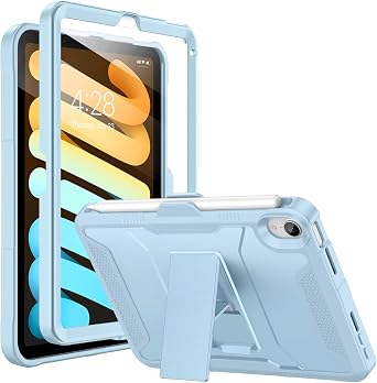 Soke Case for iPad mini 7 A17 Pro 2024/ Mini 6 2021 8.3 Inch,with Built-in Screen Protector and Kickstand, Rugged Full-Body Protective Cover for Apple iPad mini 7th/6th Generation - Sky Blue