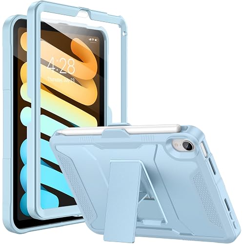 Soke Case for iPad mini 7 (A17 Pro) 2024/ Mini 6 2021 8.3 Inch,with Built-in Screen Protector and Kickstand, Rugged Full-Body Protective Cover for Apple iPad mini 7th/6th Generation - Sky Blue
