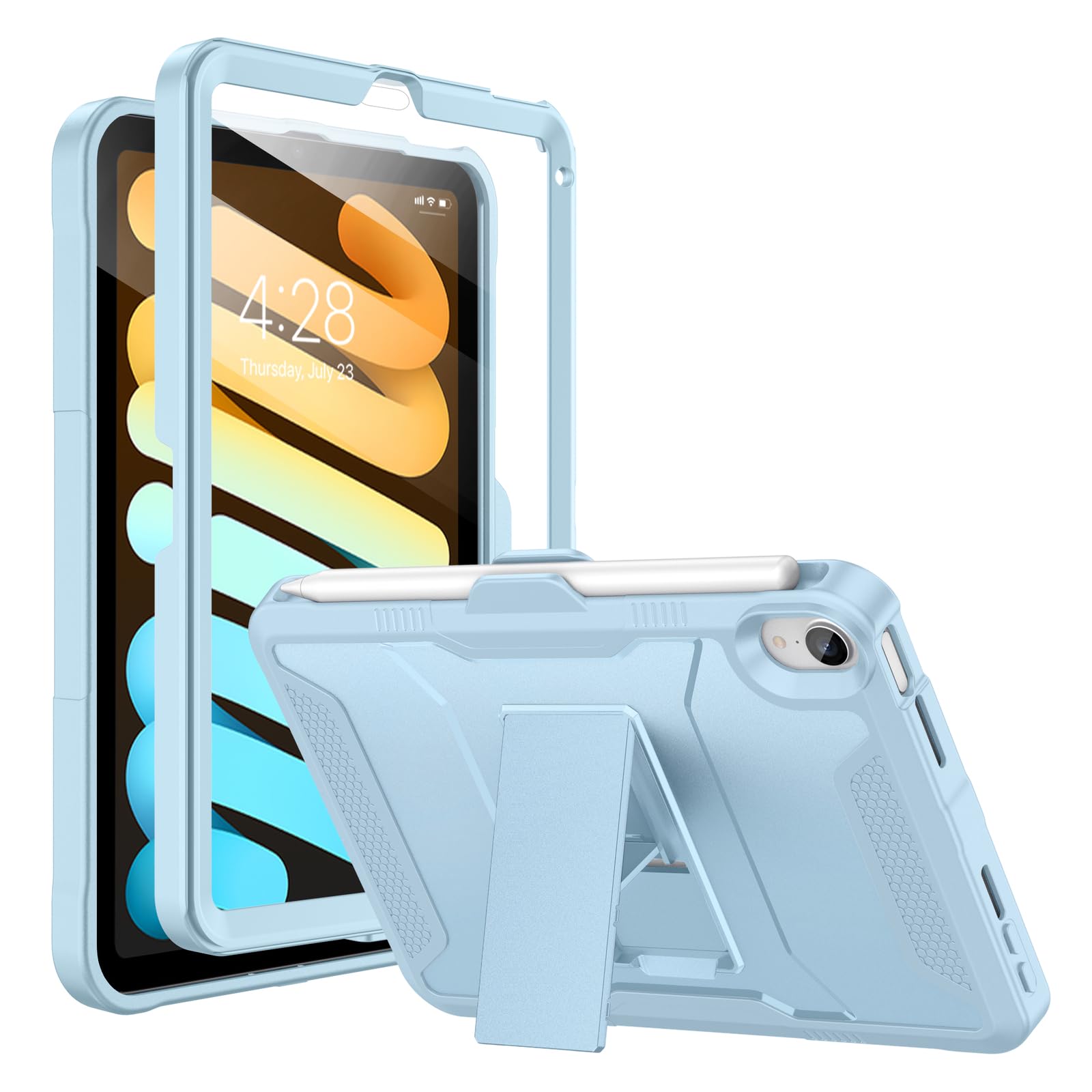 Soke Case for iPad mini 7 (A17 Pro) 2024/ Mini 6 2021 8.3 Inch,with Built-in Screen Protector and Kickstand, Rugged Full-Body Protective Cover for