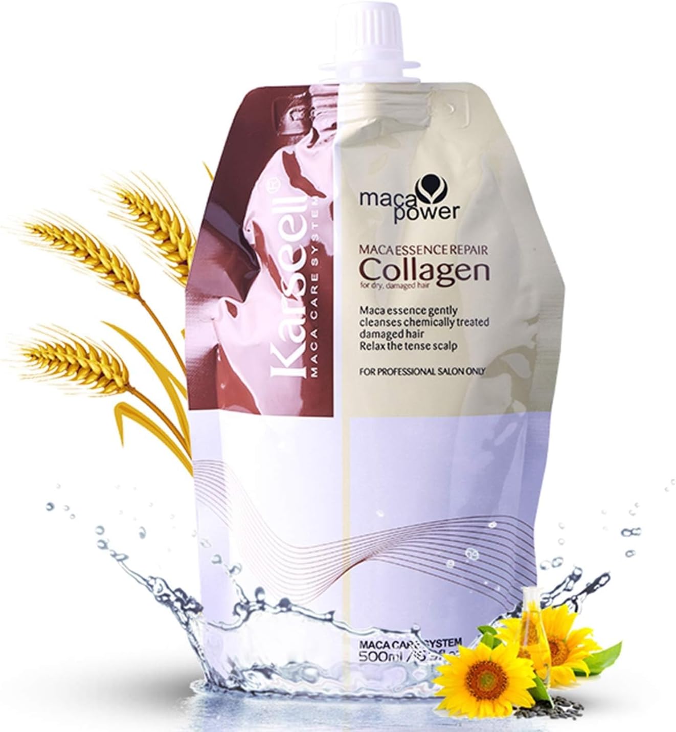 KarseellCollagen Hair Treatment Deep Repair Conditioner Argan Oil Keratin Hair Treatment For Dry Damaged Curly Bleached & All Hair Types. 16.9 Oz 500ml, Clear