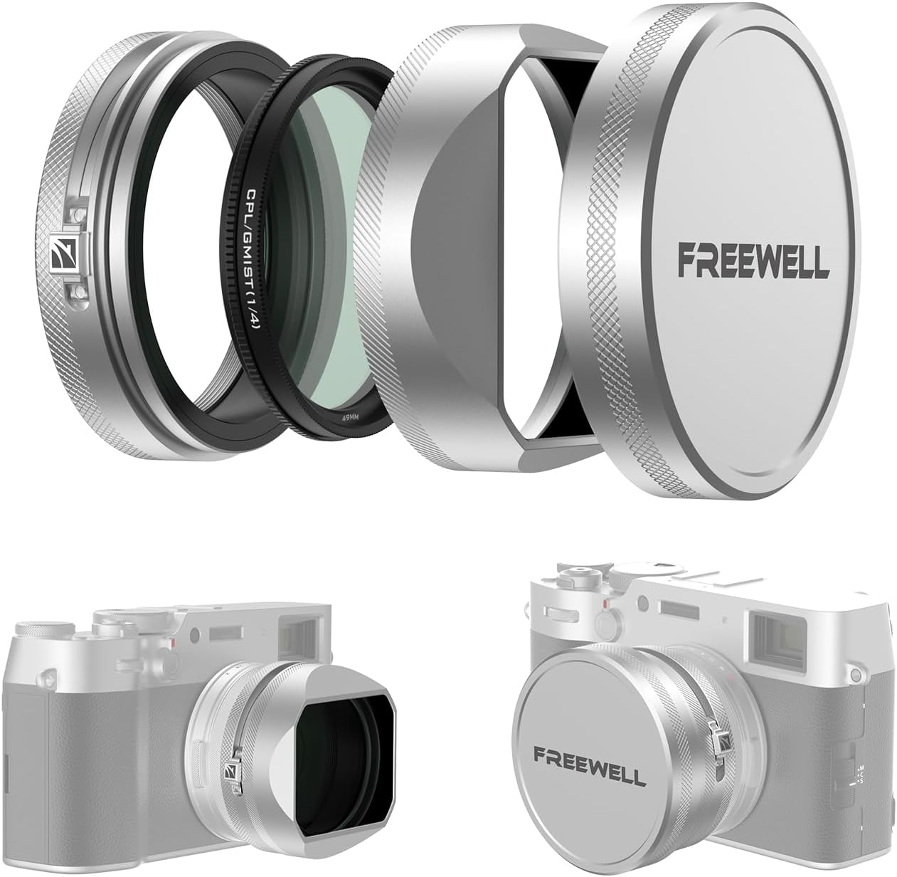 Freewell CPL/Black Diffusion Mist (1/4) Filter Kit with Lens Hood for Fuji X100 Series (X100VI, X100V, X100T, X100F, X100S,X100) (Silver)