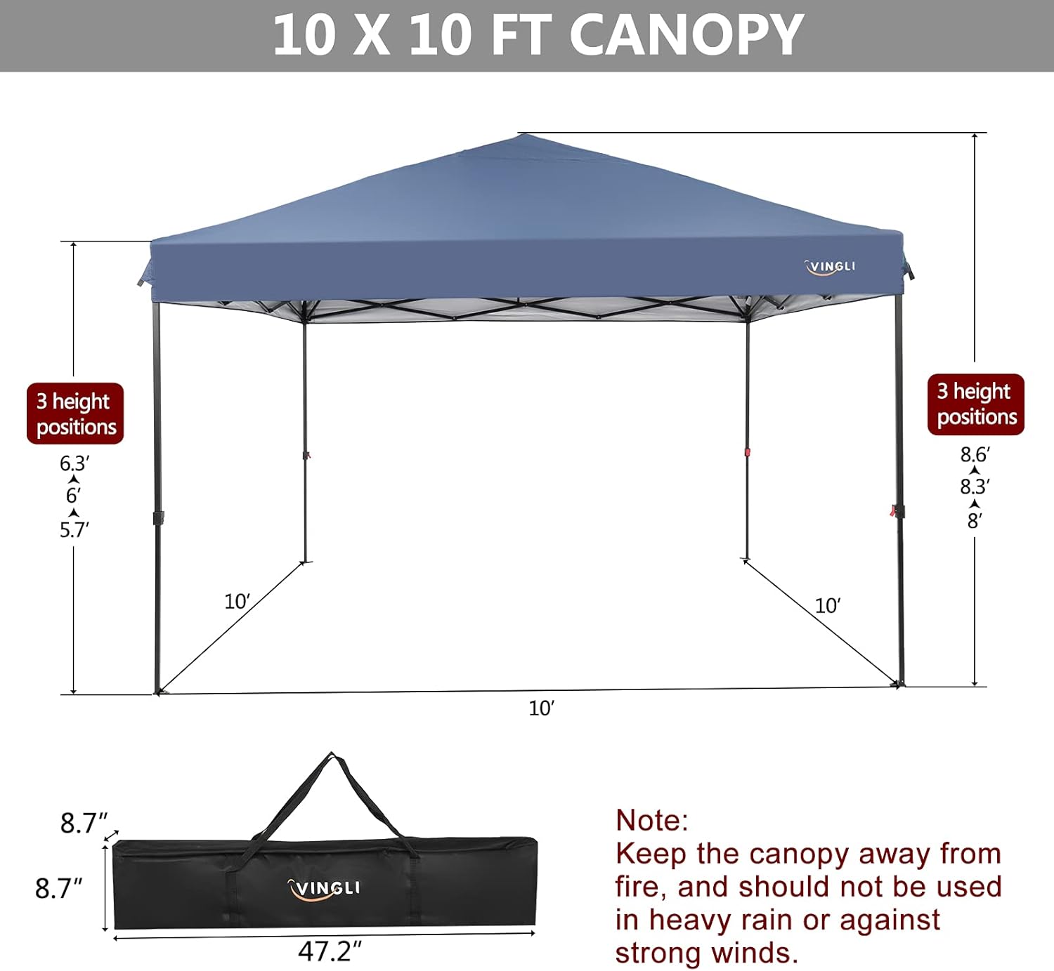 VINGLI 10x10ft Easy Pop Up Canopy Tent w/ 4 Removable Zippered Mesh Sidewalls for Patio/ Gazebo/ Camping/ Outdoor Activities, UV Coated Sun Shade Shelter, Blue : Patio, Lawn & Garden