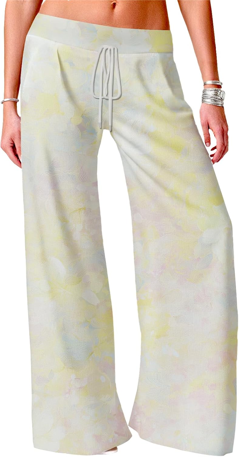 Wide Leg Lounge Pants Women Plus Size Elegant Trousers Elastic Waist Pants Drawstri...