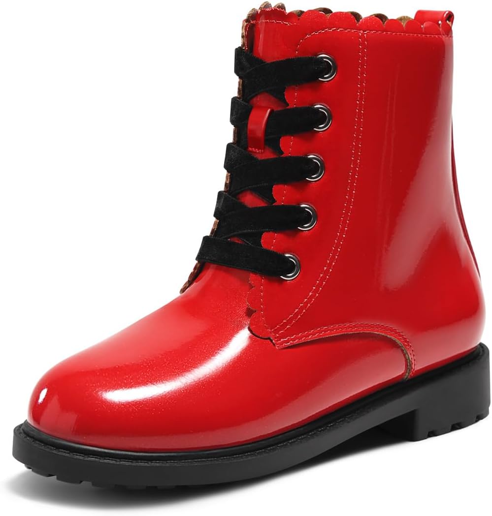 Coutgo Girls Combat Boots Lace Up Ankle Boots Side Zipper Dress Booties | Block Heel, Comfortable, Round Toe, Slip On, Fall, Winter, Party, Birthday, School, Casual, Little/Big Kid