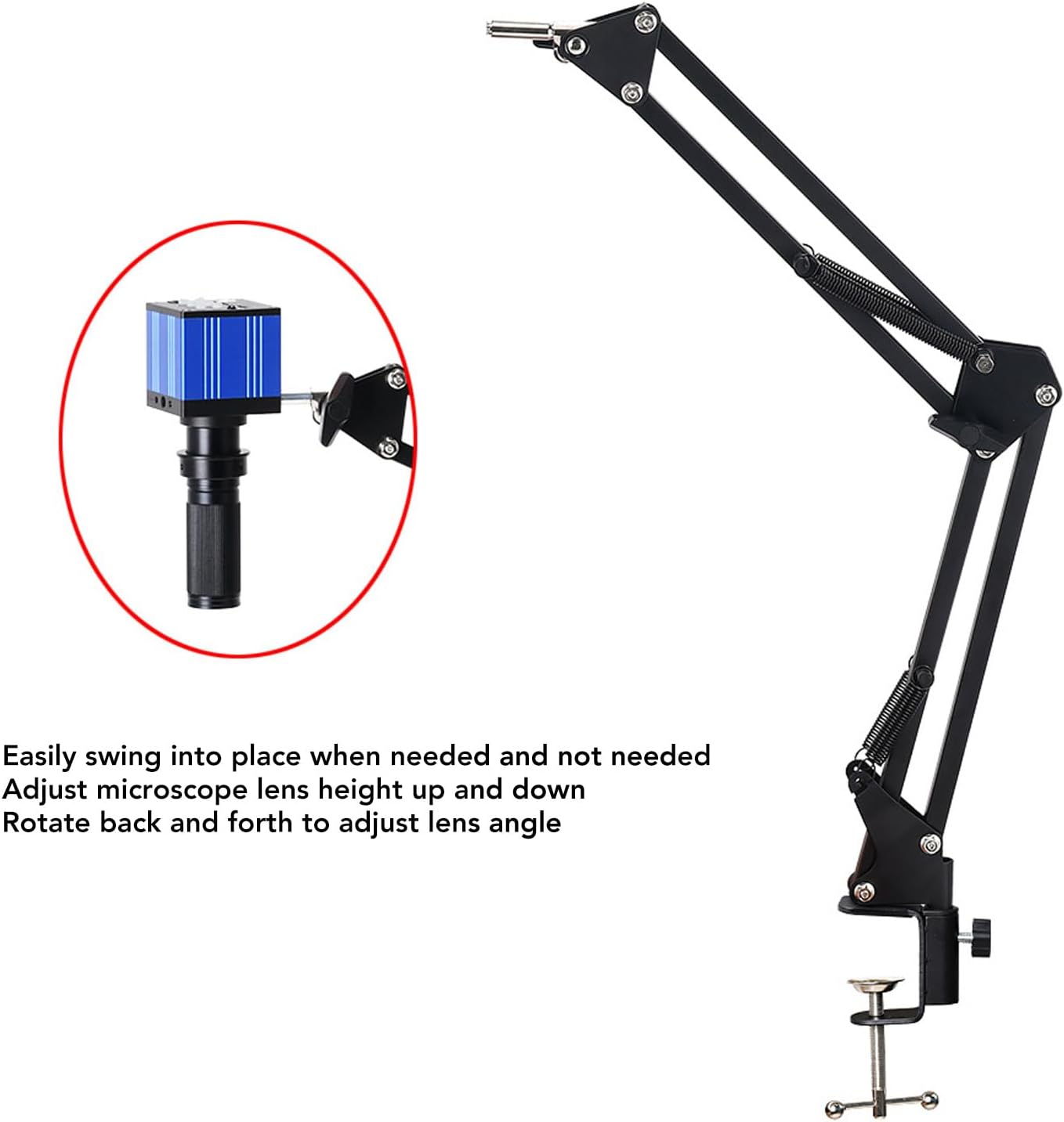 Microscope Articulated Arm Stand Flexible Universal Telescopic Folding, Heavy Duty Aluminum Alloy Microscope Arm Stand with 50mm Lens Fixing Ring