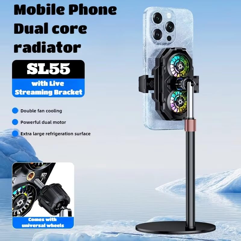 Image of BKN SL-55 Fast Cooling Mobile AC Dual-Fan Radiator 3 Gear Adjustable Phone Temp Display Cooler System Heat Sink With RGB Back Clip Type | Compatible with iPhones /Android Phone Width from 6 to 8 cm