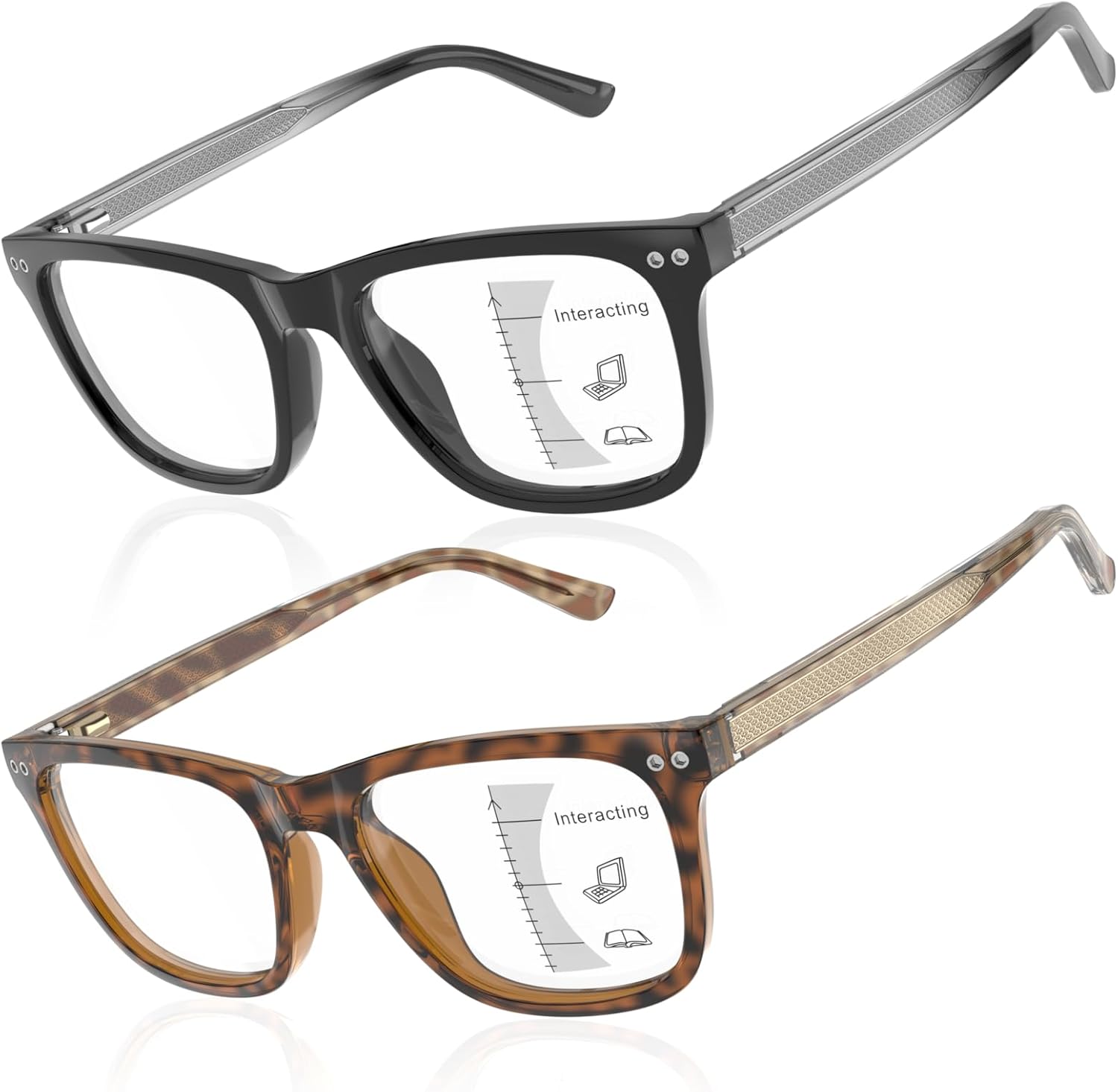 Progressive Multifocus Reading Glasses for Men No Line Bifocal Transition Readers with Metal Core Wire