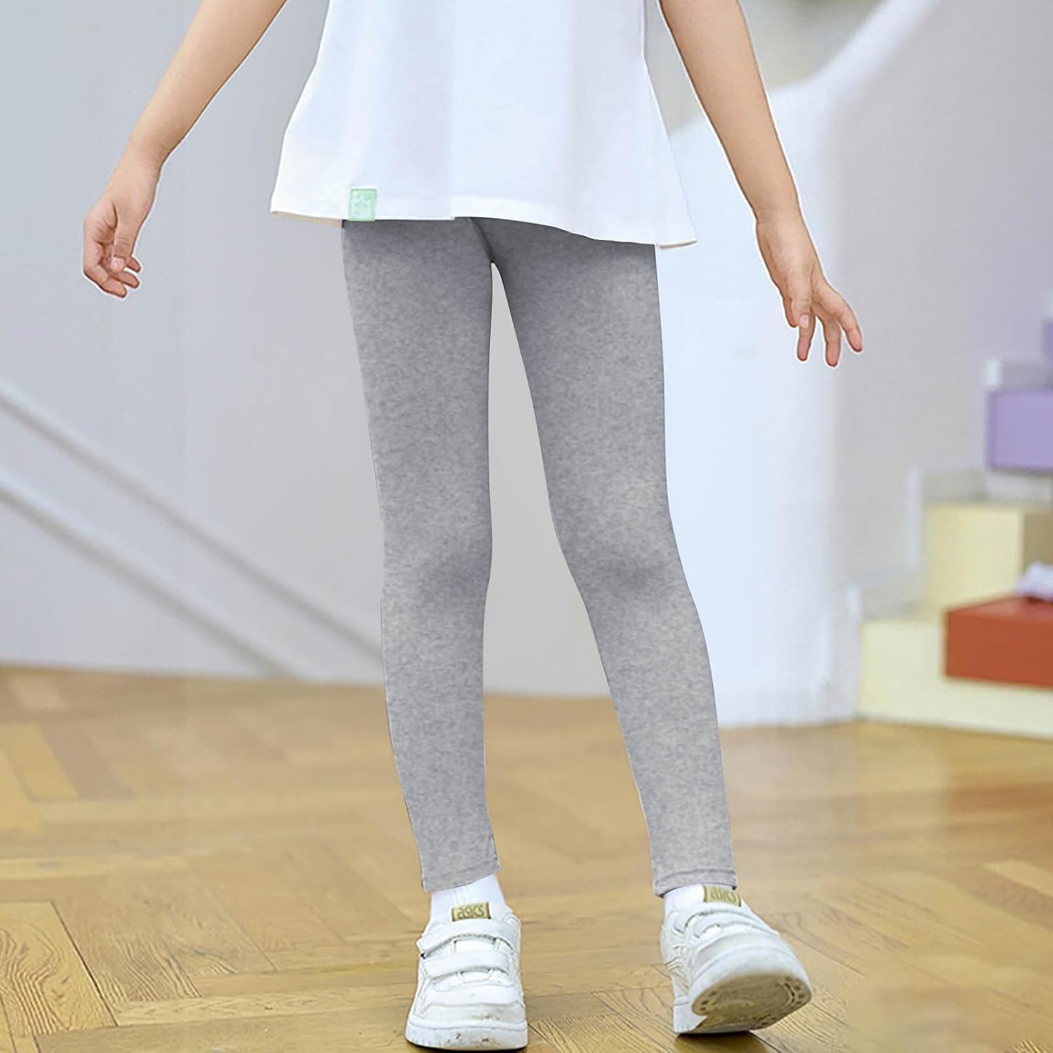 Stretch Yoga Leggings for Girls Elastic Waist Pants Full Length Trousers Athletic Running Dance School Soft Comfy