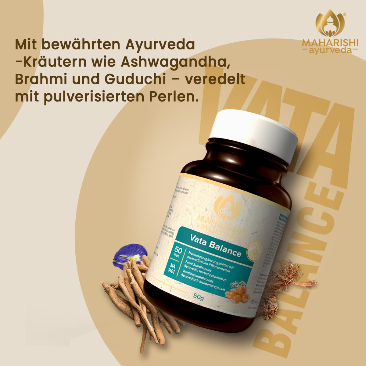 Maharishi Ayurveda Vata Balance | MA 1401 | Nahrungsergänzungsmittel aus Indien | Frucht und Kräuterzubereitung | mit Ashwagandha | 50 Tabletten | 1er Pack