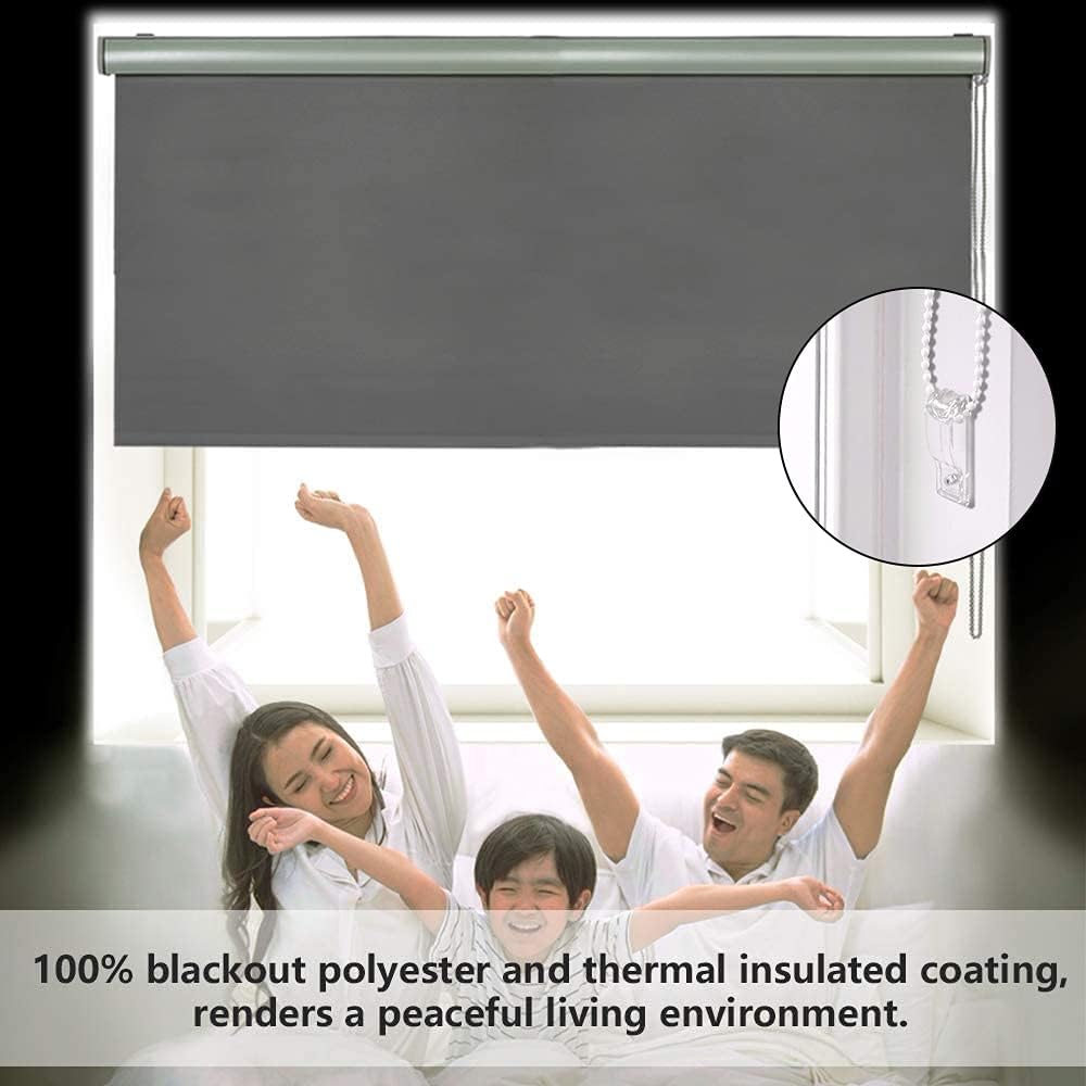 LUCKUP Blackout Roller Shades Window Blinds with Valance Cover Waterproof UV Protection Privacy Thermal Insulated Fabric for Bedroom Bathroom Patio Door and Office Easy Install 32" W x 72" H-Grey : Home & Kitchen