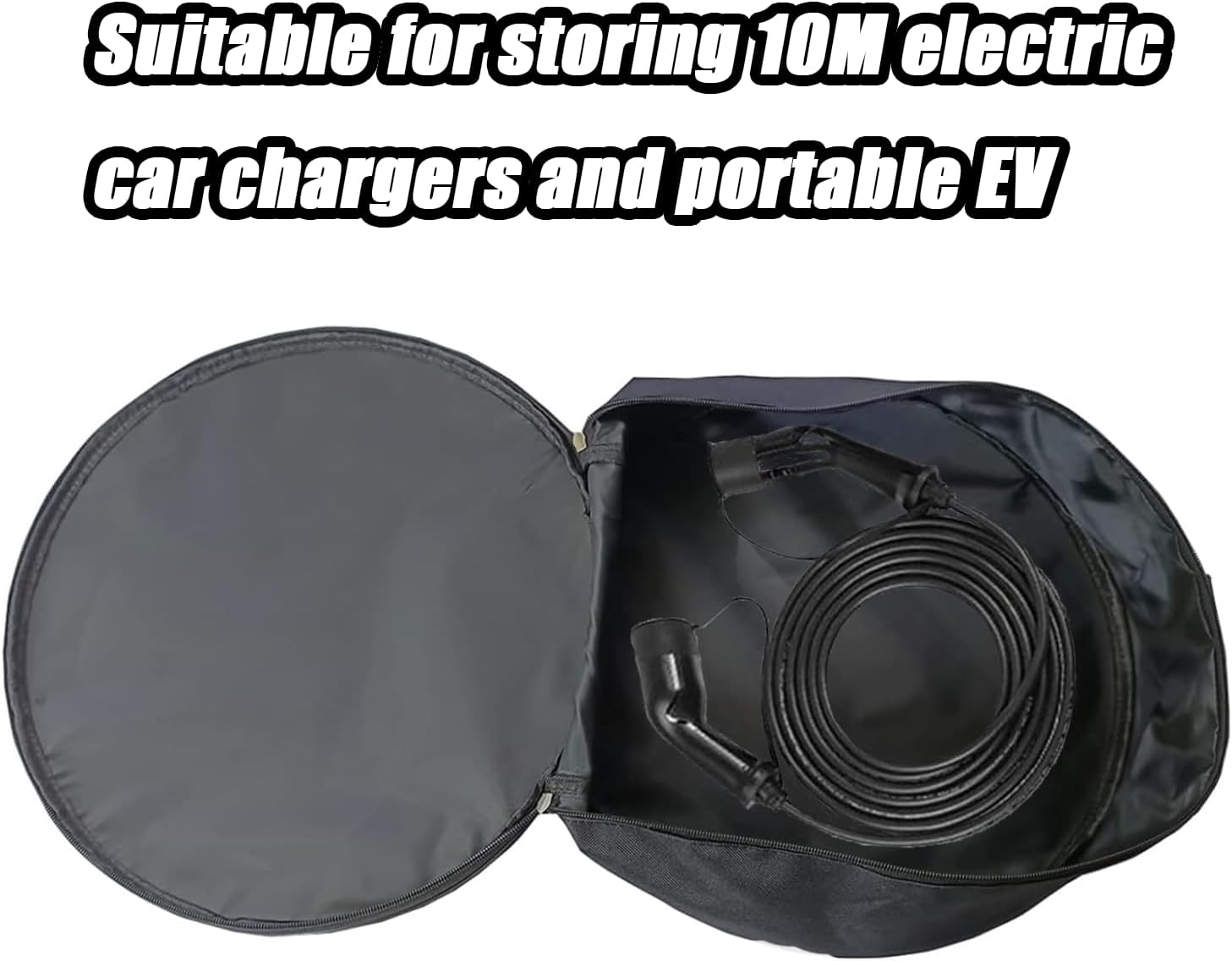 black 1pc jumper cable bag, car storage bag for charger, cable organizer, Includes EV charging cables for electric vehicles (Circle)