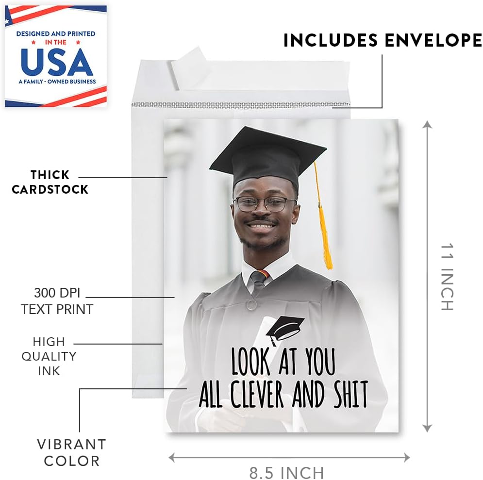 Andaz Press 8.5"x11" Personalized Jumbo Funny Graduation Photo Card with Envelope, Clever and Shit Custom Congratulations Card for Him, Her, High School, College, Grad Med School, Greeting Cards Gift