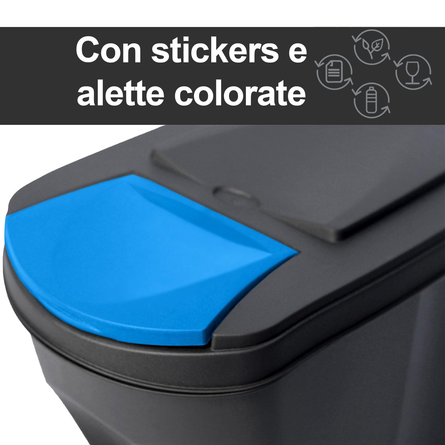 Set di 3 Bidoni Cestini SortiBox | per Raccolta Differenziata Ricilcaggio | Impilabili | in Plastica | 75 Litri (3x25L) | Neri | per Casa interni