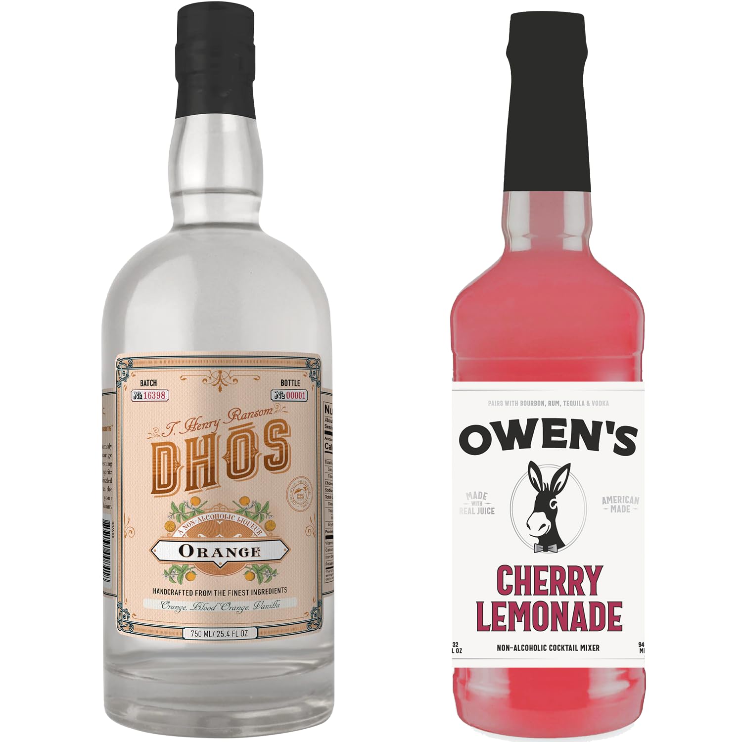 Dhōs Handcrafted Non-Alcoholic Orange 1 Pack w 1 Pack Owen’s Mixers Cherry Lemonade 32 OZ - Keto-Friendly, Zero Sugar, Zero Calories, Zero Proof - 750 ML - Perfect for Mocktails - Made in USA