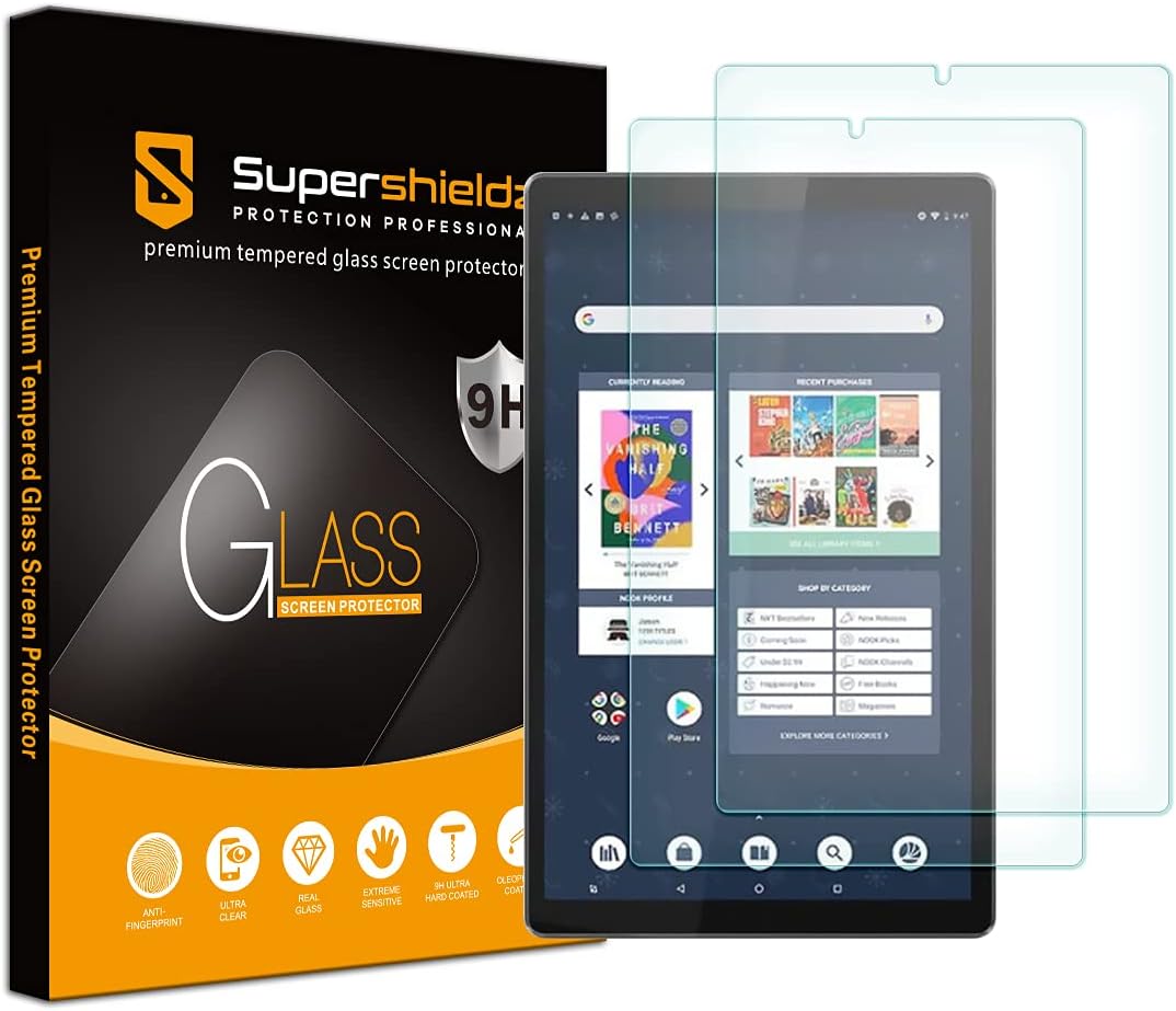 Supershieldz (paquete de 2) diseñado para Lenovo Tab M10 HD (2.ª generación) de 10,1 pulgadas (modelo TB-X306F/TB-X306X) y Barnes & Noble Nook 10" HD protector de pantalla para tablet (vidrio templado) antiarañazos, sin burbujas