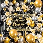 YinQin 80 PCS Black Gold Happy Birthday Party Balloons Set with Photo Backgrounds Backdrops Banner Cloth Gliter Black Golden Bday Balloon Decorations Happy Birthday Party Supplies for Men Women - Image 5