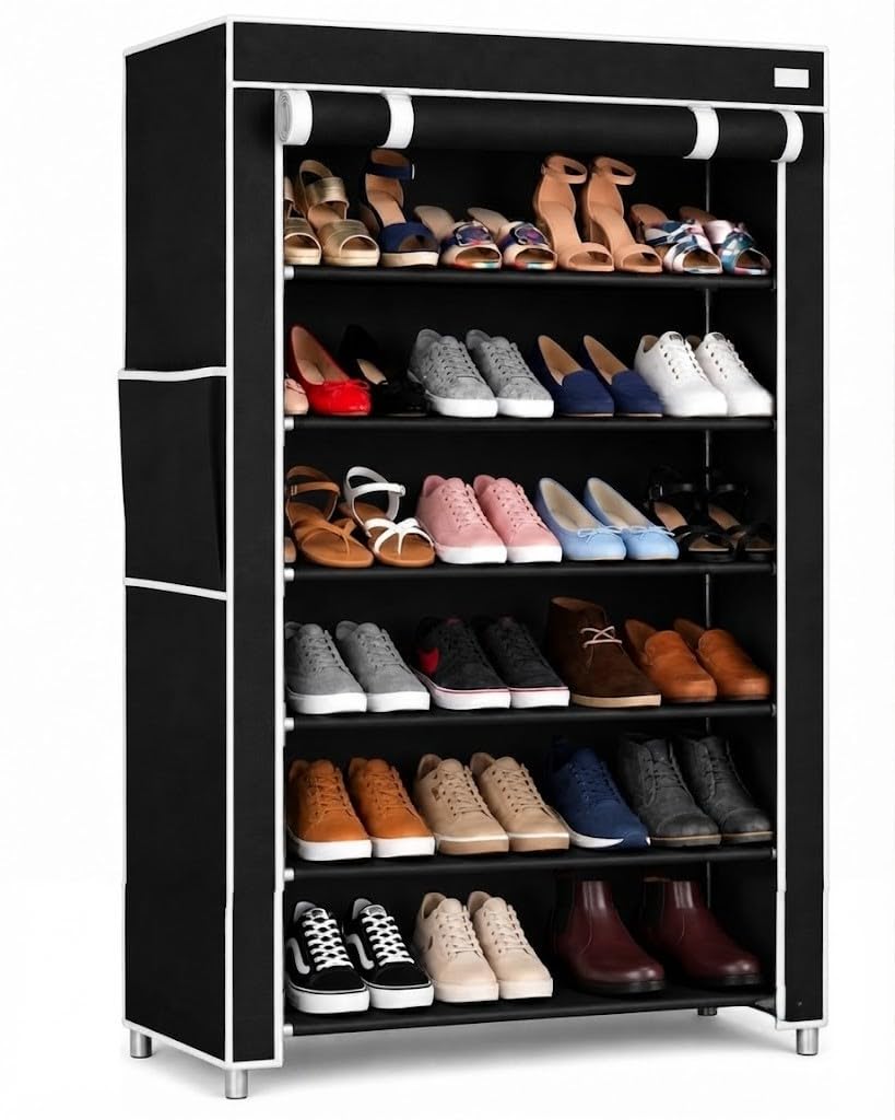 6 Layer Shoe Rack Plastic with Black Cover | Multipurpose Plastic Shoe Rack for Home | Space Saving Foldable Shoe Stand | Storage Rack for Home, Bedroom & Entryway-image-9