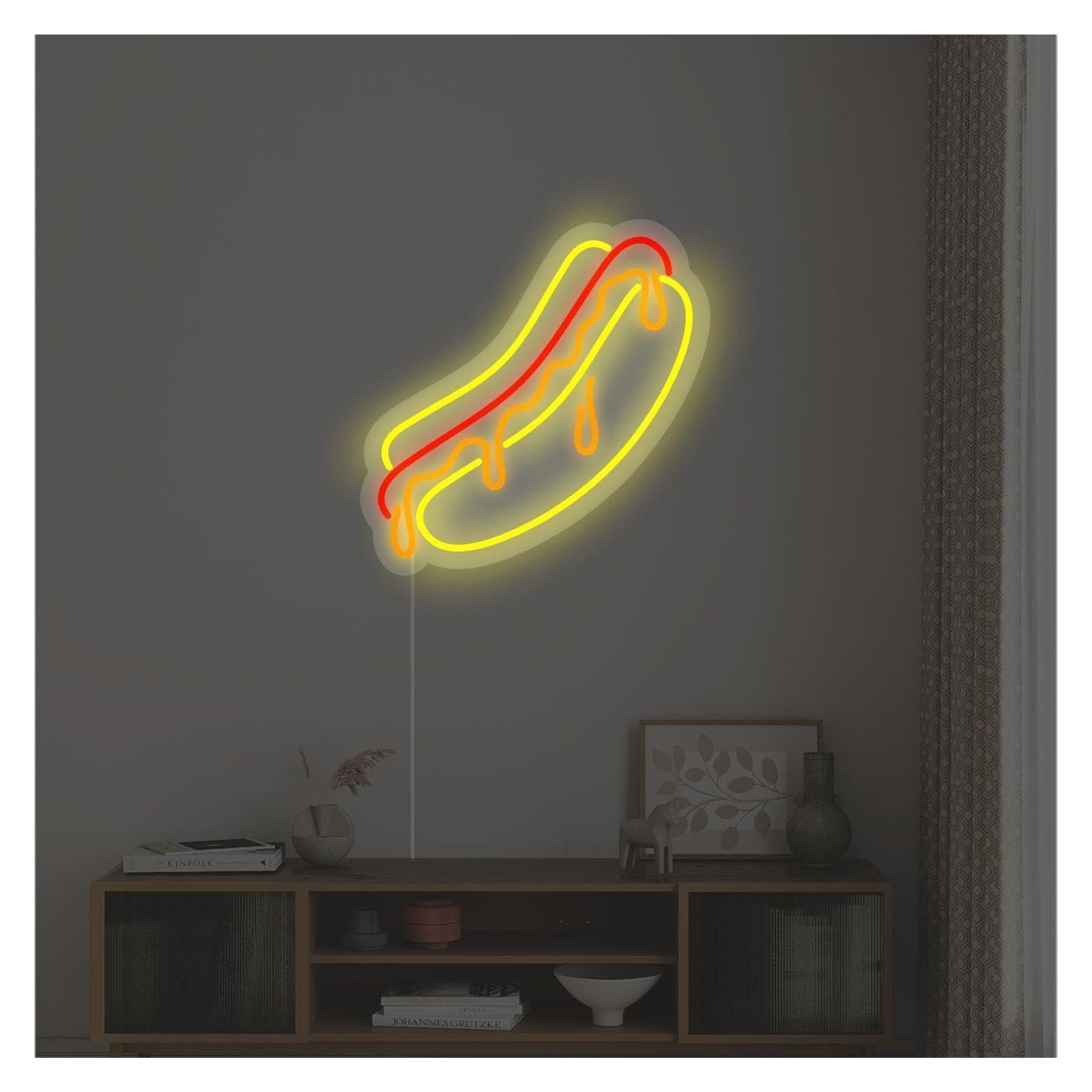 SHOUXI Sign Lamp Melting Hot Dog Neon Sign, Suitable for Fast Food Shop Decor with Brightness Adjustable 35cmx36cm