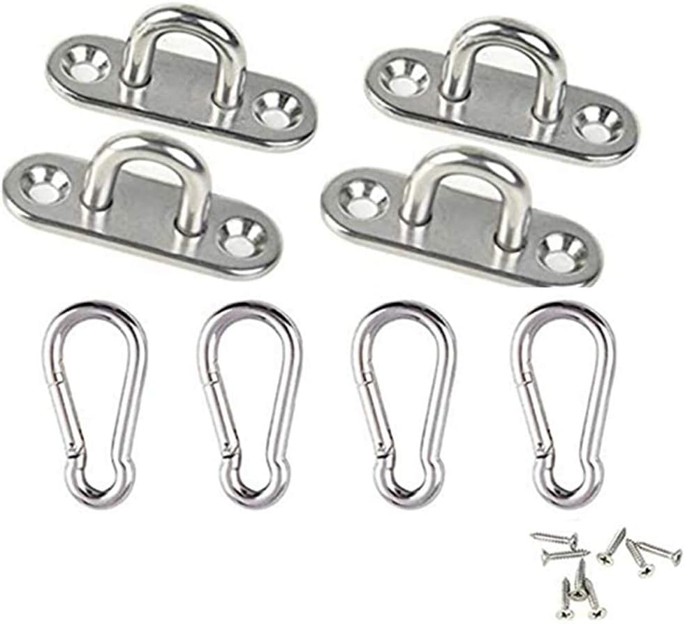 WYMAODAN 4Pcs Edelstahl-Augenplatte und 4P Karabiner-Befestigungsclip, Edelstahlhaken mit Schraube