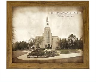 Vintage Boston LDS Temple Art And Decor For Home And Family (Dark Brown Frame, 8x10)