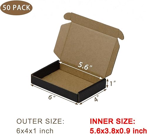 Miniatura 23 de Paquete de 50 cajas de envío pequeñas de 6 x 4 x 1 pulgadas, cajas de cartón corrugado blanco, caja de embalaje de correo móvil Blanco,Negro -,Marrón