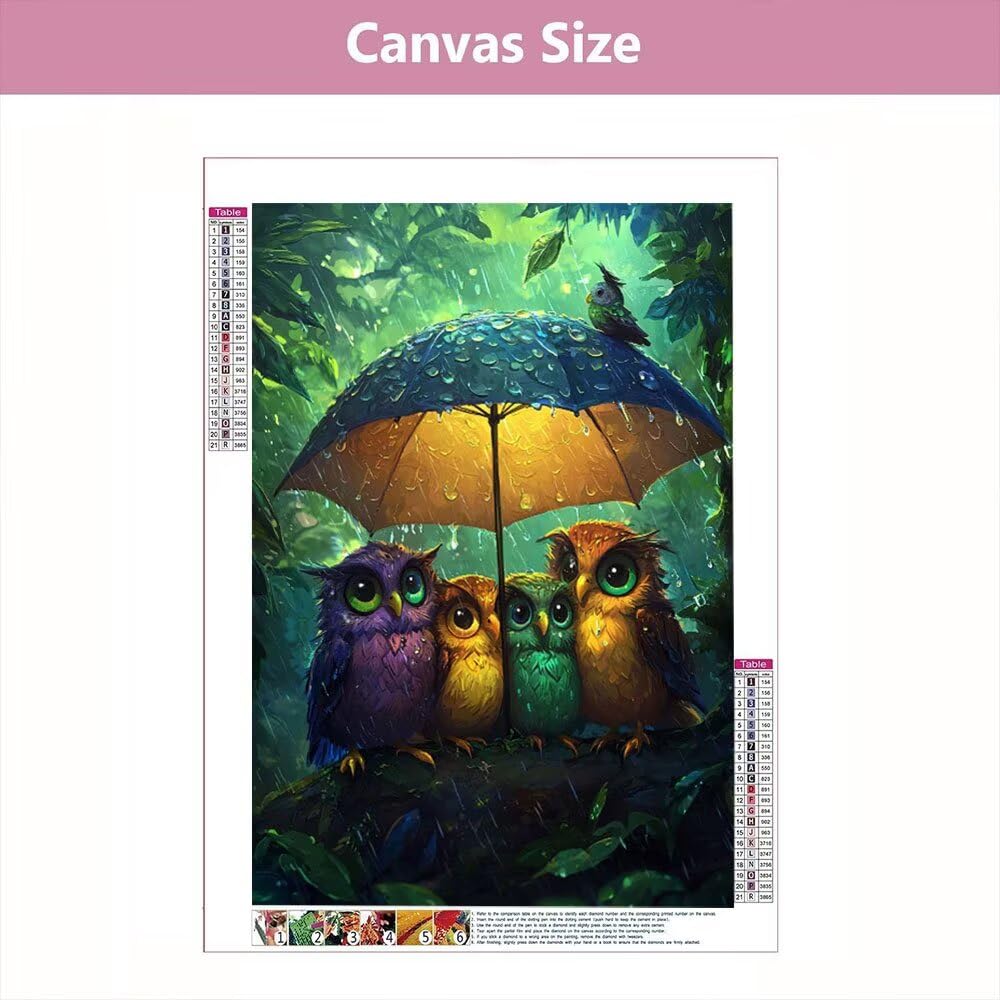 5D Diamant Painting Kits Erwachsene, Regentag Eule Diamant Painting Bilder für Anfänger Kinder, DIY Mosaikherstellung Stickerei Kreuzstich für Home Wand Dekor, Geschenke für Frauen 80x110cm WO3W-839