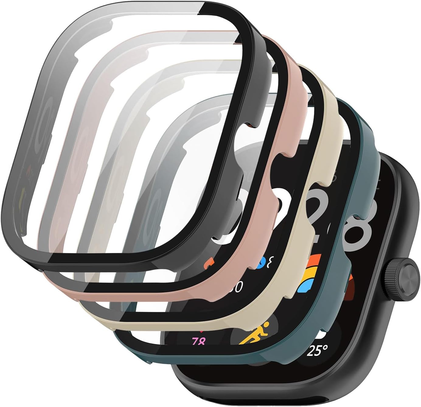 [4-Pack] Case with Tempered Glass Screen Protector Compatible with Xiaomi Redmi Watch 4, Bumper Full Coverage Protective Hard PC Cases Face Cover for Redmi Watch 4