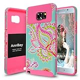Note 5 Case, Samsung Note 5 Case AnnBay(TM) for Samsung Galaxy Note 5 N9200 2in1 Hybrid Case Heavy Duty Case Hybrid Armor Cover Case with Totem Flower (Hot pink)