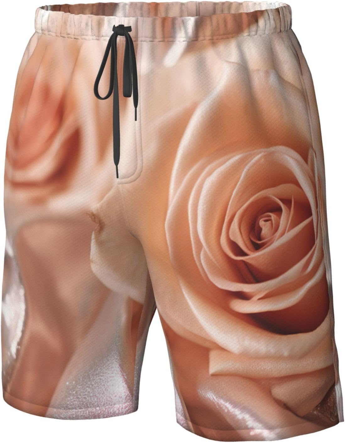 Mens Rose Gold Glitter Print Beach Shorts,Casual Summer Shorts for Men,Quick Dry Polyester