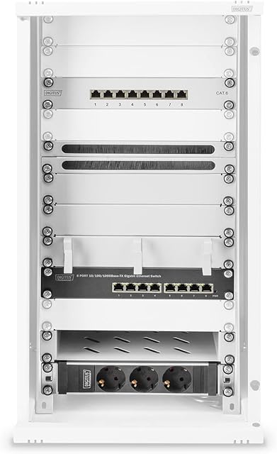 Digitus 10 Inch Set - Network Cabinet 12HE Grey - Shelf - Power Strip - 8-Port Patch Panel - 8-Port Gigabit Switch