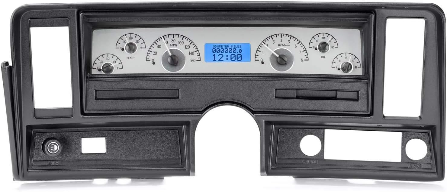 Dakota Digital VHX-69C-NOV-S-B Compatible with 1969-76 Chevy Nova Analog Dash Gauge System Silver Alloy Blue Backlighting