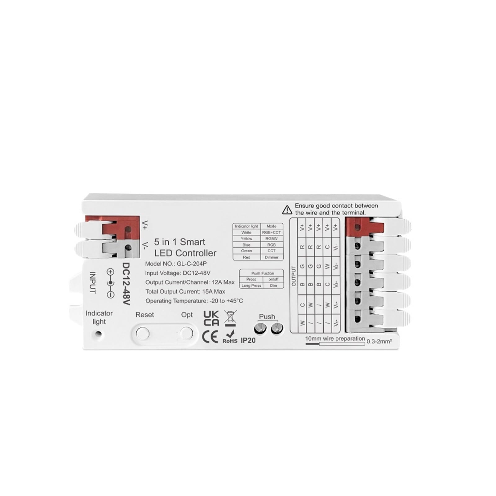 Contrôleur LED 12-48V à câblage simple et bouton réinitialisation