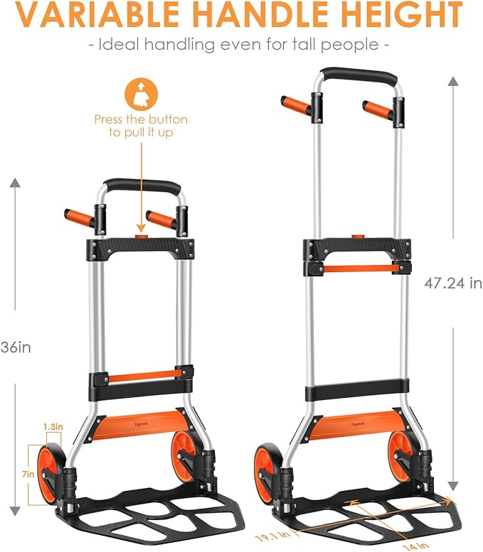 Dolly Cart, Carretilla plegable de aluminio de 309 lb con mango giratorio, resistente para mover y almacenar miniatura 2